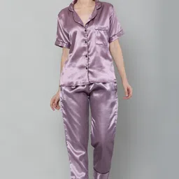 modernsshop Women Night Suit Set Purple Solid-picture-11
