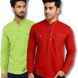 crowntail Pack of 2 Men Solid Pure Cotton Straight Kurta-picture-25