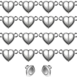 indikonb Magnetic Heart Charms Beads for Couple Bracelets DIY Friends Bracelets -(Silver)-picture-26