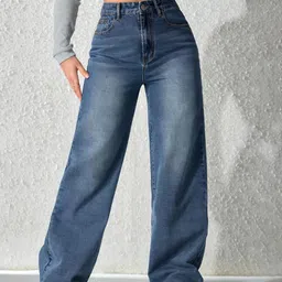 ledge&edge Women Straight Fit High Rise Dark Blue Jeans-picture-12