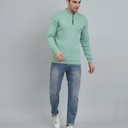 kilvested Men Solid Mandarin Neck Light Green Sweater image 4