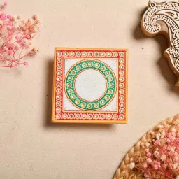 fashion bizz Multicolour Marble Puja Chowki for God Idols image 1