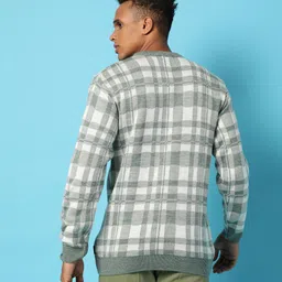 campus sutra Men Checkered Collared Neck Green Sweater image 2