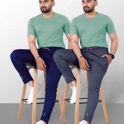 riksaw Pack of 2 Men Solid Dark Blue, Grey Track Pants image 4