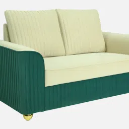 casacraft from pepperfry Elysia Waterproof Velvet 2 Seater Sofa In Cream And Emerald Green Colour image 3