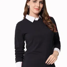 mixfit Women Solid Crew Neck Cotton Blend Black T-Shirt-picture-11