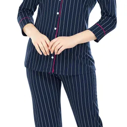 zeyo Women Shirt & Pyjama set Blue Striped image 5