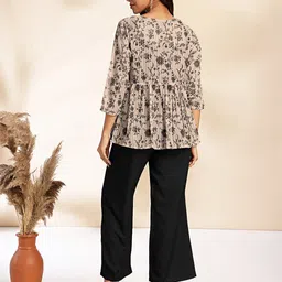 janasya Women Crepe Crop Top Pant Ethnic Jacket Set image 3