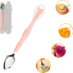 zozobaa Double Head 2 in 1 Silicone Baby Spoon & Stainless Steel Fruit Scraper Spoon - Spoon head is 100 % Silicone - Food Grade, BPA Free Plastic Body-picture-25