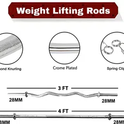 ymd 20 kg Steel Plates (2.5KGX4Pc,5KGX2Pc) 3FT Curl & 4FT Straight 28mm Grip Rods Home Gym Combo image 2
