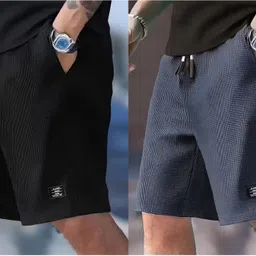 Pack of 2 Solid Men Black, Grey Regular Shorts, Gym Shorts, Swim Shorts, Casual Shorts, Beach Shorts-image-1