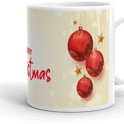 festivecraft Christmas Gift Coffee with Hanging Red Ornaments and Golden Stars on Cream Ceramic Coffee Mug-picture-45