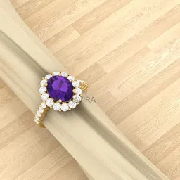 aavira Amethyst Engagement Halo Ring Silver Ring image 2