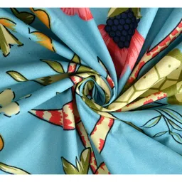 real dream Blue Floral Glace Cotton Queen Flat Bed Sheets with 2 Pillow Covers (240 tc) image 3