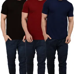 london hills Pack of 3 Men Solid Round Neck Cotton Blend Multicolor T-Shirt image 5