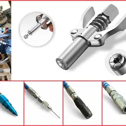 epitech mart 2Pc Grease Gun Coupler With 4Pc Grease Gun Nozzles, Oil Nozzle, 15inch Blue Pipe Manual Dispenser image 2