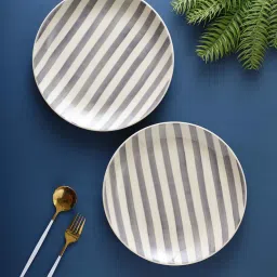 vareesha Crosswalk Grey Striped White Ceramic Dinner Plates (Set of 6) image 1
