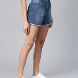 sassafras Solid Women Denim Blue Denim Shorts image 2