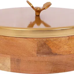 indian artisans WOOD AND METAL ROTI BOX WITH BIRD KNOB Serve Casserole image 3