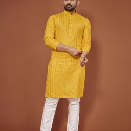 krm Men Embroidered Cotton Blend Straight Kurta image 2