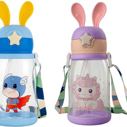 indusbay 2 Pieces Cartoon Theme School sipper water bottle for kids 600 ml Water Bottles image 1