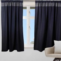 Dark Blue Traditional Polyester Blend 5 Ft Blackout Rod Pocket Window Curtain by Zeba-picture-7