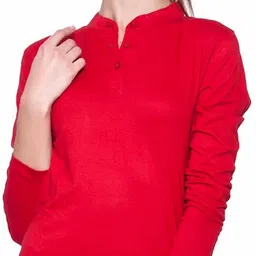 ap'pulse Women Solid Polo Neck Pure Cotton Red T-Shirt-picture-16