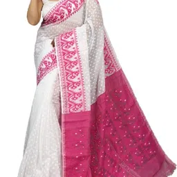 biswas style hub Floral Print, Printed, Woven, Polka Print Jamdani Cotton Silk Saree-picture-31