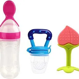kajaree Silicone Fruit Teether & Food Nibbler & Spoon Bottle (Multicolor) (Pack of 3) Teether and Feeder-picture-15