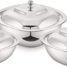 vs vintage steel Stainless Steel Serving Bowl Stainless Steel Serving Bowls with Lid | Set of 3 Sizes from 14 cm to 17.3 cm Disposable-picture-16