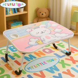 my little town White Rabbit Kids Study Table |Portable Laptop Table Foldable | Lapdesk Rabbit Wood Portable Laptop Table image 1