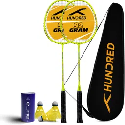hundred Powertek 200 (2 Strung Rackets with 1 Full Cover) & 3pc Aura Nylon Shuttlecocks Badminton Kit-picture-18