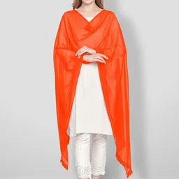 dupatta bazaar Chiffon Solid Orange Women Dupatta image 5
