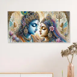 nestroots White Canvas Framed Divine Love of Krishna and Radha Wall Painting(18X36 Inch)-picture-40