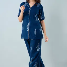 dreambe Women Night Suit Set Blue Printed image 2