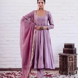 zeelfashion Embroidered Art Silk Stitched Flared/A-line Gown image 1