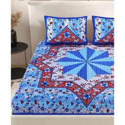 patricko Blue Floral 200 TC Cotton Double Queen Sized Bedsheet With 2 Pillow Covers image 4