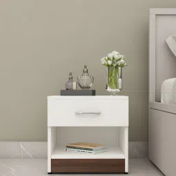 crystal furnitech Grace Bedside Table in Mist White Finish with Drawer image 1