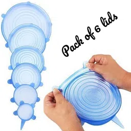 ablue clipper SILICONE STRETCHABLE LID SET OF 6 FOR CONTAINERS (Transparent Blue) 7.8 inch, 7.08 inch, 6.29 inch, 4.7 inch, 3.9 inch, 2.5 inch Lid Set, Pack of 6 image 3