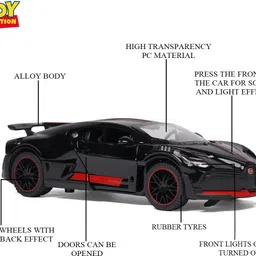 joy junction Bugatti Model Car 1:32 Metal Pull Back Die-cast Car (Black) image 4