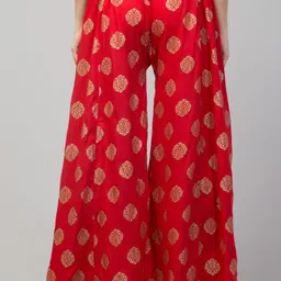 fambee Women Flared Red Viscose Rayon Trousers image 2