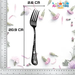 Manishaware Festive Etched Black Fork Set Stainless Steel Dinner Fork Set image 2