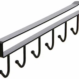 dezine elements Multifunctional Kitchen Cabinet Hanger 6 Pin Nail Free Rack (Black) Hook Rail 6 Hook Under The Cup Frame Shelf Under Shelf Coffee Mug Cup Holder Rack Organizer Stand for Kitchen Counter, Cabinet Door Hanger image 3