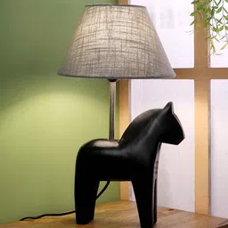 sapphire Grey Fabric Shade Table Lamp With Black Base image 1