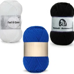 waaome White, Blue & Black Wool 300 Gram 100×3 Hand Knitting Art Craft Soft Yarn(WA193)-picture-17