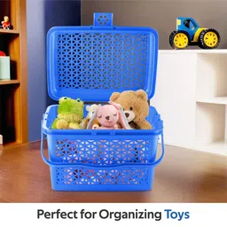 homestic Plastic Pack of 2 Multipurpose Small Storage Box with Lid & Handle | Cobalt Blue Storage Basket image 5