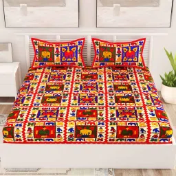 uniqchoice Multicolor Traditional 120 TC Cotton Queen Sized Bedsheet with 2 Pillow Cover image 2