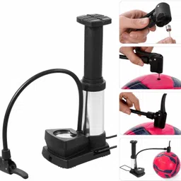 Aluminum Portable Floor Foot Air Pump Ball, Car, Bicycle, Pump (Black, Silver) Bicycle, Car, Ball, Football Pump Pump-image-4