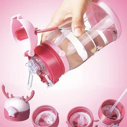 Cute Kids Water Bottle with Reindeer Design, Straw Lid, Mermaid Pattern 600 ml image 3