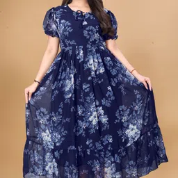 Women Maxi Dark Blue Full Length Dress-image-4